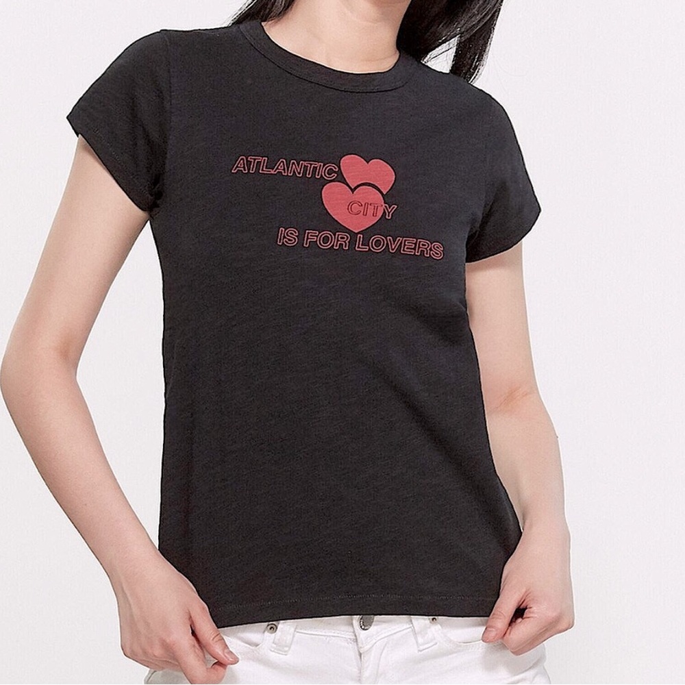 Rag and bone Black Graphic Tee with Red Heart Design